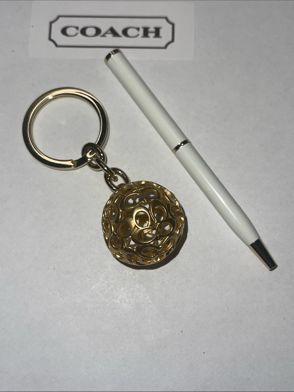 Coach Gold Orb Signature C Logo Key Ring and Coach Pen